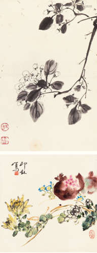 萧 朗（1917-2010） 孙其峰（b.1920） 花鸟二帧 纸本设色 镜心