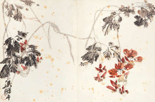 梁 崎（1909-1996） 花卉 纸本设色 镜心