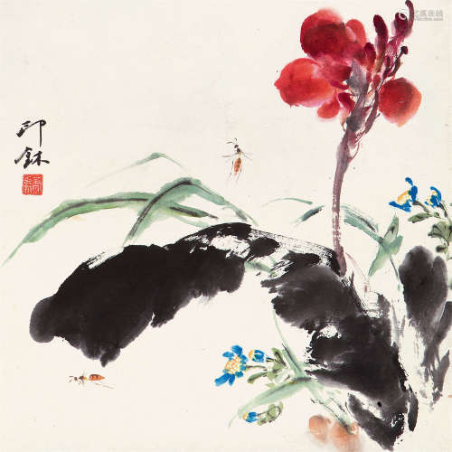 萧 朗（1917-2010） 鸡冠花 纸本设色 镜心