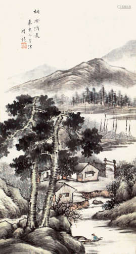 陆 恢（1851-1920） 桐荫消夏 纸本设色 立轴