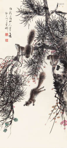倪 田（1855-1919） 松鼠 纸本设色 立轴