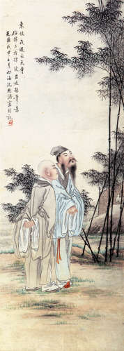 沈心海(1855-1941) 东坡夜游 纸本设色 立轴