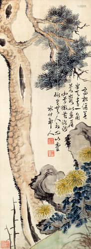 徐世昌（1855-1939） 松菊延龄 纸本设色 立轴