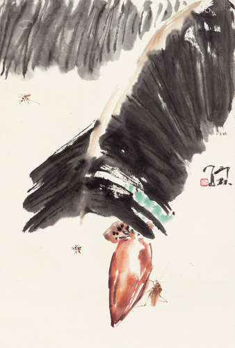 萧 朗（1917-2010） 芭蕉草虫 纸本设色 立轴
