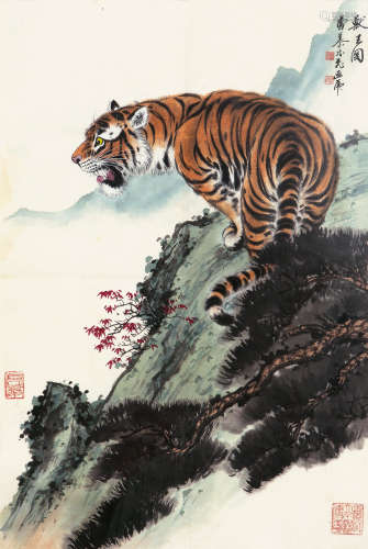 慕凌飞（1913-1977） 兽王图 纸本设色 镜框