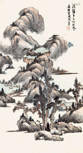 萧俊贤（1865-1949） 山居图 纸本设色 立轴