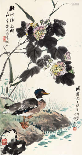 张辛稼（1909-1991） 秋水归凫图 纸本设色 立轴