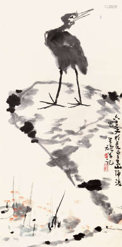 李苦禅（1899-1983） 独立寒秋 纸本设色 立轴