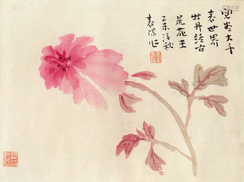 霍春阳（b.1946） 牡丹 绢本设色 镜框