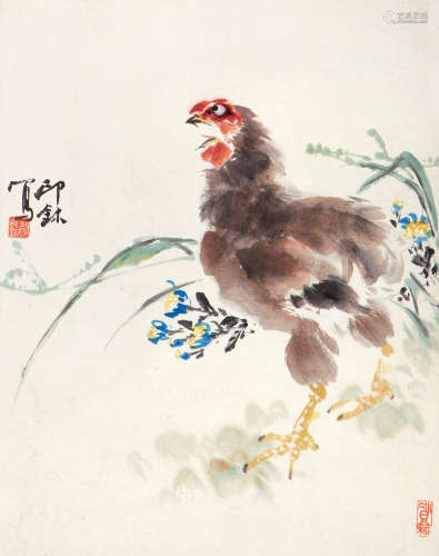 萧 朗（1917-2010） 雏鸡 纸本设色 镜心