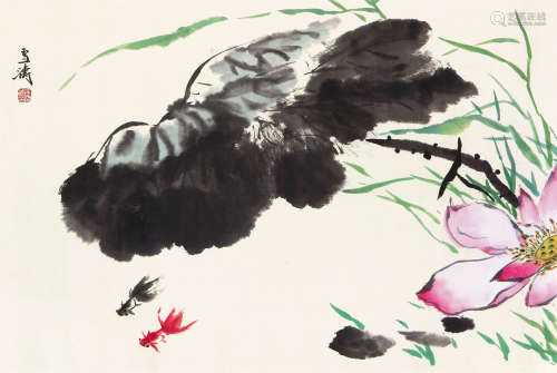 王雪涛（1903-1982） 荷塘 纸本设色 横幅