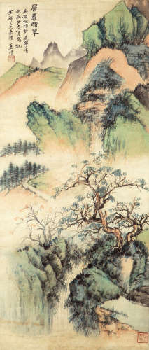 慕凌飞（1913-1977） 层岩积翠 纸本设色 立轴