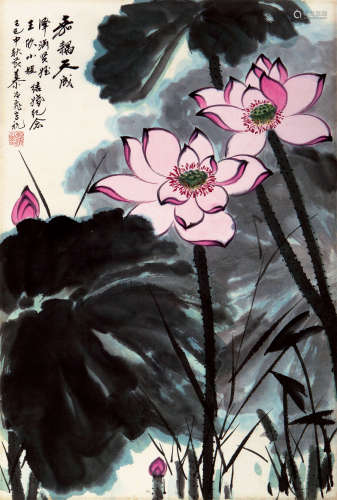 慕凌飞（1913-1977） 嘉耦天成 纸本设色 立轴