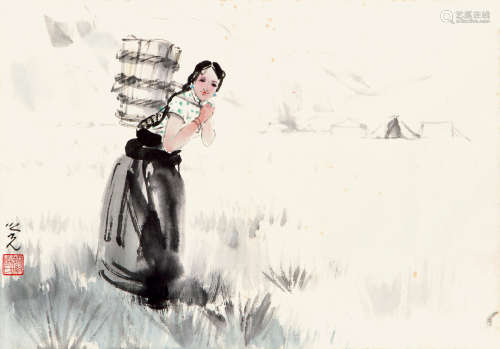 杨之光（b.1930） 少女 纸本设色 镜心