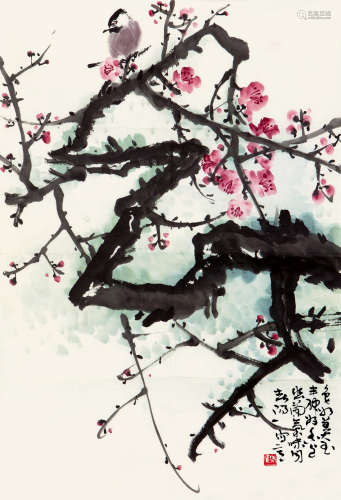 霍春阳（b.1946） 红梅小鸟 纸本设色 软片