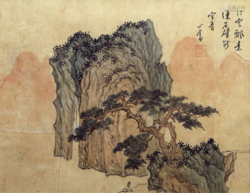 溥 儒（1896-1963） 江雲飘素 纸本设色 镜框