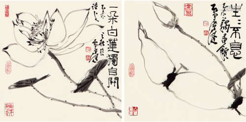 贾广健（b.1964） 藕荷二帧 纸本设色 镜心