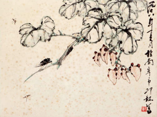 萧 朗（1917-2010） 菱角草虫 纸本设色 镜心