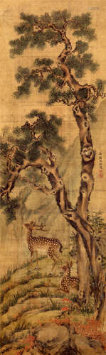 沈 铨（1682-1760） 松鹿图 绢本设色 立轴