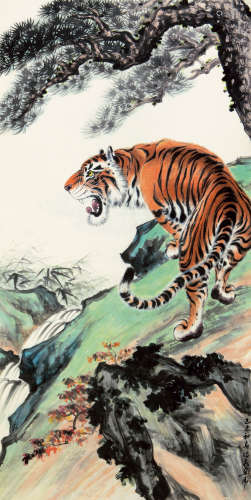 慕凌飞（1913-1977） 虎啸图 纸本设色 立轴