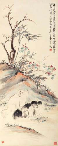 王云 王雪涛（1903-1982） 吠犬图 纸本设色 立轴