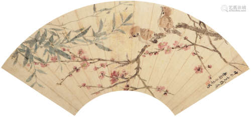 方 若 （1869-1954） 花鸟扇面 纸本设色 镜心