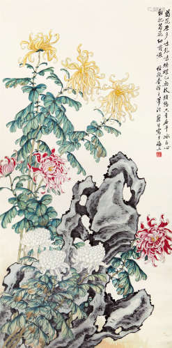 黄山寿（1855-1919） 菊石图 纸本设色 立轴