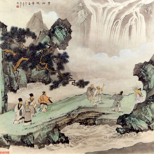 张洪千（b.1941） 群仙祝寿图 纸本设色 镜框