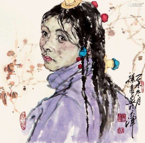徐展（b.1971） 藏族少女 纸本设色 镜框