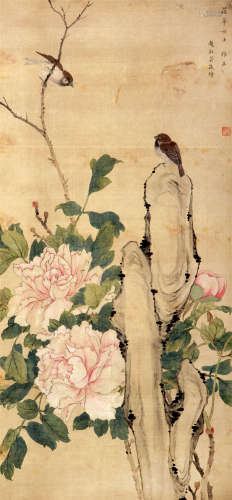 赵淑云（1886-1966） 对语 纸本设色 立轴