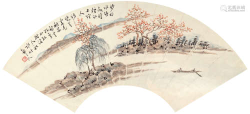 徐世昌（1855-1939） 沙明水净 纸本设色 镜框