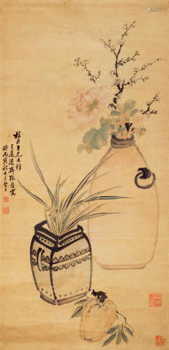 张 槃（1812-？） 清供 纸本设色 立轴