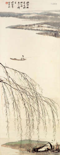何海霞（1908-1998） 柳岸人家 纸本设色 立轴