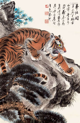慕凌飞（1913-1977） 虎啸图 纸本设色 镜框