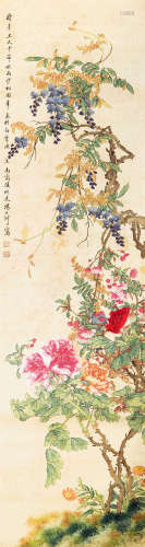 汤世澍（1831-1903） 花开富贵 绢本设色 立轴