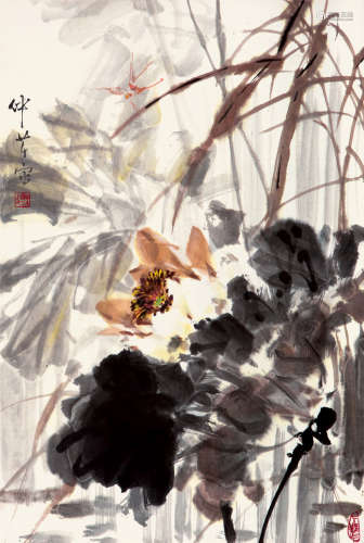 穆仲芹（1906-1990） 荷塘 纸本设色 立轴