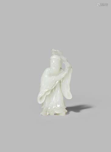 A CHINESE PALE CELADON JADE CARVING OF SHOULAO QIANLONG 1736-95 Standing, wearing long flowing robes