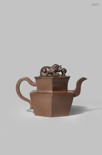 A CHINESE 'MONK'S HAT' YIXING TEA POT AND COVER QING DYNASTY The plain hexagonal body flaring
