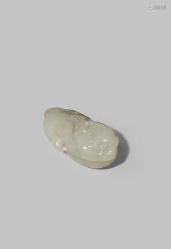 A CHINESE WHITE JADE CARVING OF TWO SHARON FRUIT QING DYNASTY The two fruit issuing from one leafy