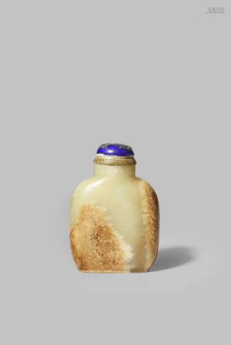 A CHINESE YELLOW JADE SNUFF BOTTLE 18TH/19TH CENTURY With a flattened ovoid body with natural