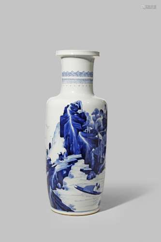 A FINE CHINESE BLUE AND WHITE ROULEAU VASE KANGXI 1662-1722 Brightly painted in underglaze cobalt