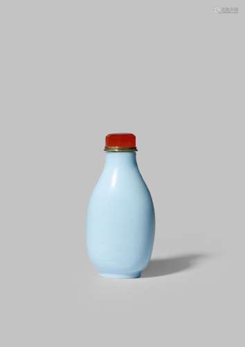 A CHINESE PALE BLUE BEIJING GLASS SNUFF BOTTLE FOUR CHARACTER DAOGUANG MARK AND OF THE PERIOD 1821-