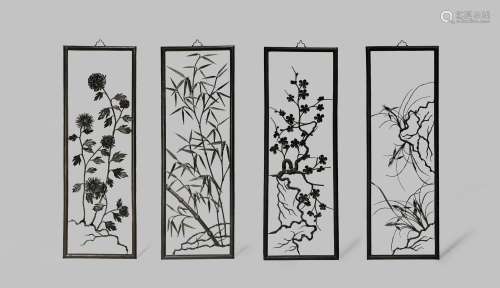 A SET OF FOUR CHINESE IRON PICTURES, TIEHUA QING DYNASTY Each depicting flowers to represent the