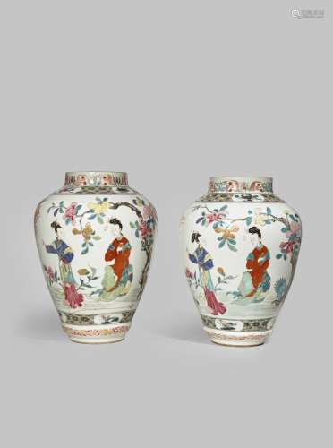 A PAIR OF CHINESE FAMILLE ROSE BALUSTER VASES YONGZHENG 1723-35 Each with an ovoid tapering body
