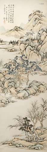 A CHINESE SCROLL PAINTING ON PAPER BY GU QIAO (1614-1700?) 17TH CENTURY Depicting a romantic scene