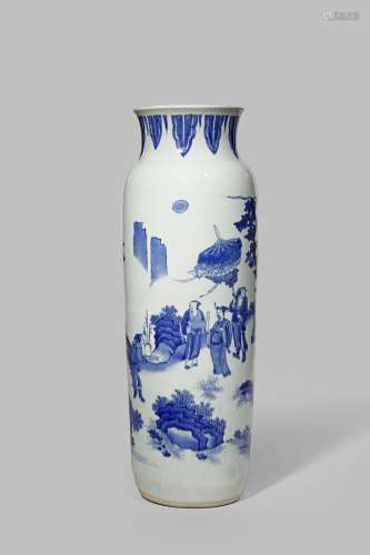 A CHINESE BLUE AND WHITE 'SLEEVE' VASE TRANSITIONAL C.1640 Decorated with a scene of an official