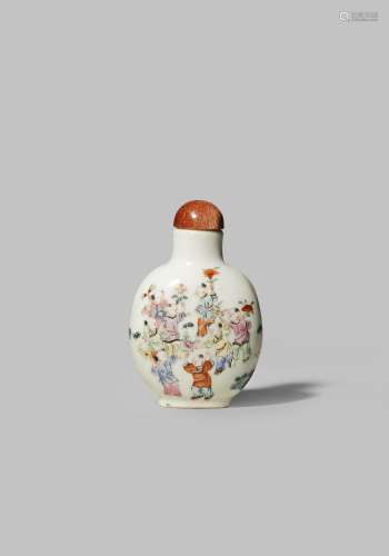 A CHINESE FAMILLE ROSE 'SIXTEEN BOYS' SNUFF BOTTLE FOUR CHARACTER DAOGUANG MARK AND OF THE PERIOD