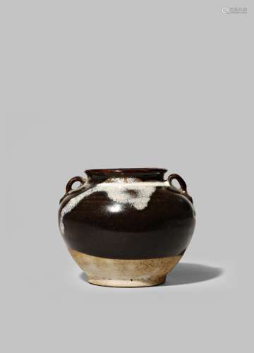 A SMALL CHINESE PHOSPHATIC GLAZED JAR TANG DYNASTY 618-907 AD The ovoid body decorated with white-