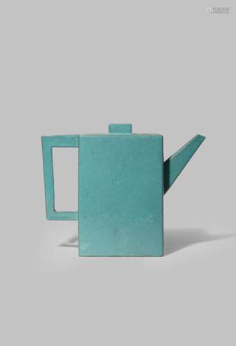A CHINESE TURQUOISE GLAZED YIXING TEAPOT QING DYNASTY With a plain rectangular-section body, a