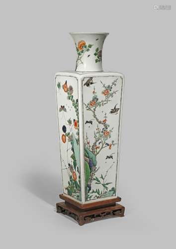 A CHINESE FAMILLE VERTE SQUARE-SECTION VASE KANGXI 1662-1722 The sides decorated with insects, birds
